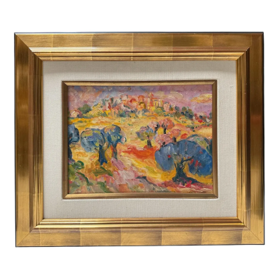 Abstract Impressionist Landscape Oil Painting in Giltwood Frame