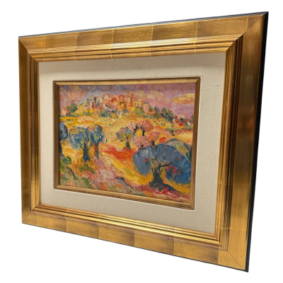 Abstract Impressionist Landscape Oil Painting in Giltwood Frame