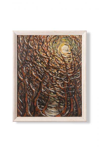 Abstract Impressionist Painting Trees in the Moonlight by David Rhodes 1965