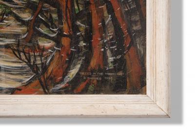 Abstract Impressionist Painting Trees in the Moonlight by David Rhodes 1965