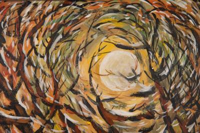 Abstract Impressionist Painting Trees in the Moonlight by David Rhodes 1965