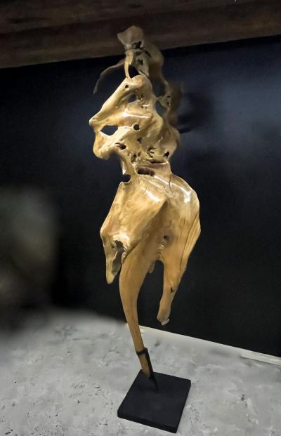 Abstract Mahogany Root Sculpture Laquered on Black Metal Stand 2022