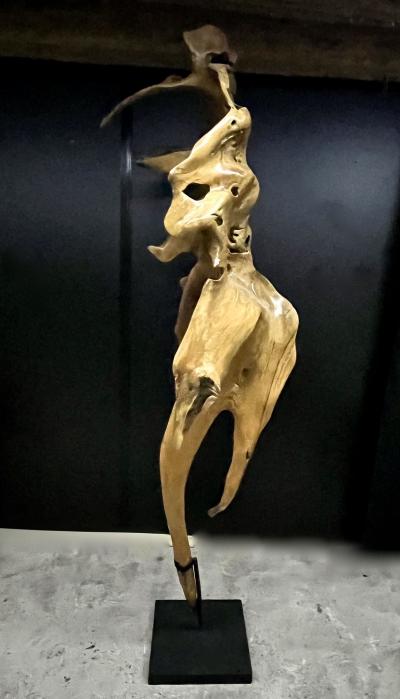 Abstract Mahogany Root Sculpture Laquered on Black Metal Stand 2022