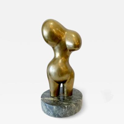 Abstract Modern Bronze Figural Female Nude Sculpture on Marble Base