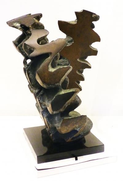 Abstract Modern Brutalist Bronze Sculpture Verdigris Signed