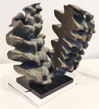 Abstract Modern Brutalist Bronze Sculpture Verdigris Signed