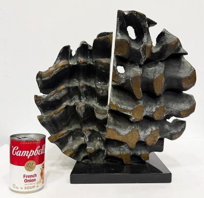 Abstract Modern Brutalist Bronze Sculpture Verdigris Signed