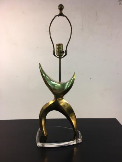 Abstract Modernist Brass and Lucite Lamp