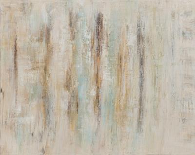 Abstract Painting in Beige Brown and Green on Unframed Stretched Canvas