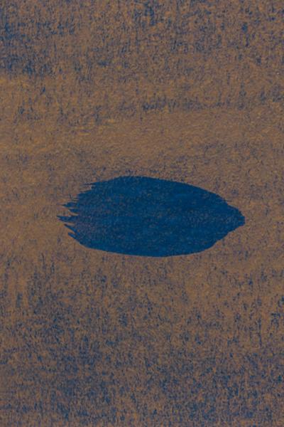 Abstract Print with Grey and Navy Blue Dots on Orange Background
