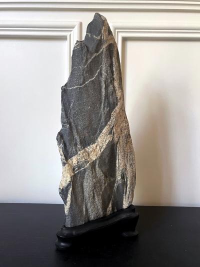 Abstract Scholar Rock Viewing Stone on Wood Stand