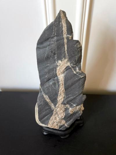 Abstract Scholar Rock Viewing Stone on Wood Stand