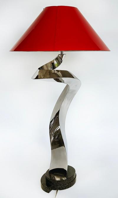 Abstract Sculpted Stainless Steel Table Lamp Metal Shade by Norton