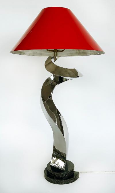 Abstract Sculpted Stainless Steel Table Lamp Metal Shade by Norton