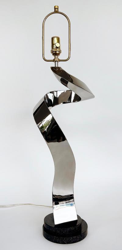 Abstract Sculpted Stainless Steel Table Lamp Metal Shade by Norton