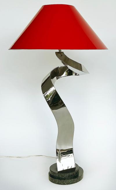Abstract Sculpted Stainless Steel Table Lamp Metal Shade by Norton