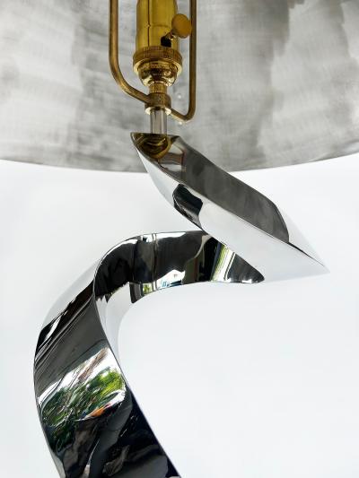 Abstract Sculpted Stainless Steel Table Lamp Metal Shade by Norton