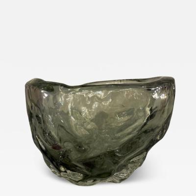 Abstract Short Murano Sommerso Green Glass Vase