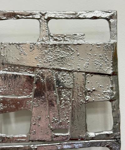 Abstract Vintage Brutalist Cast Metal Wall Sculptures Pair