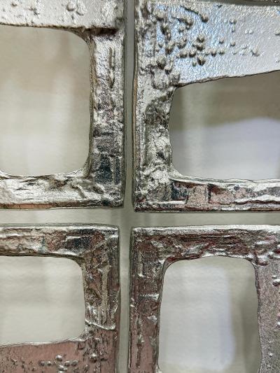 Abstract Vintage Brutalist Cast Metal Wall Sculptures Pair
