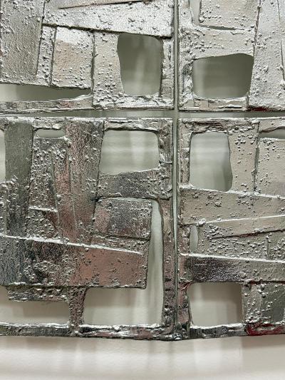 Abstract Vintage Brutalist Cast Metal Wall Sculptures Pair