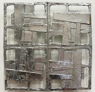 Abstract Vintage Brutalist Cast Metal Wall Sculptures Pair
