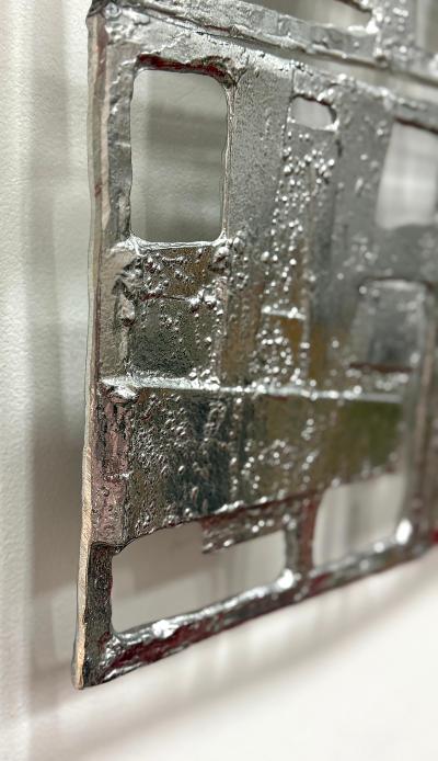 Abstract Vintage Brutalist Cast Metal Wall Sculptures Pair