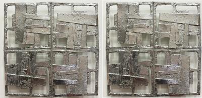 Abstract Vintage Brutalist Cast Metal Wall Sculptures Pair