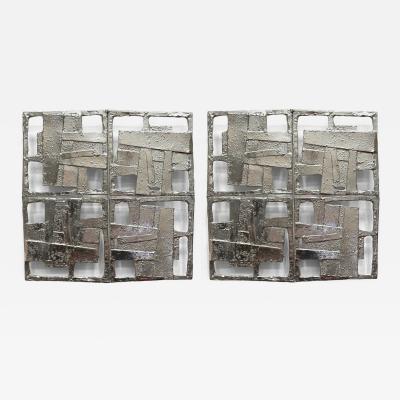 Abstract Vintage Brutalist Cast Metal Wall Sculptures Pair