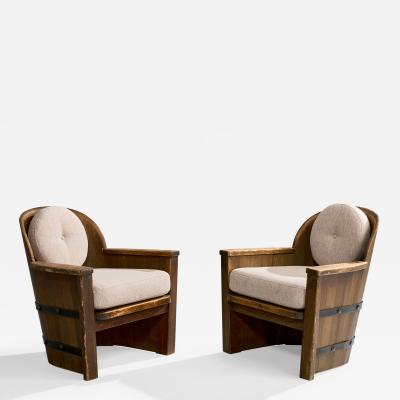 Aby Mobelfabrik Lounge Chairs with Pine Iron and Fabric Sweden 1930s