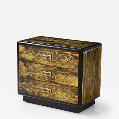 Acid Etched Brass Chest of Drawers by Bernhard Rohne for Mastercraft