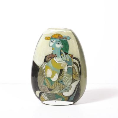 Ada Loumani Modernist Hand Blown Glass Vase W Picasso Motif signed Ada Loumani