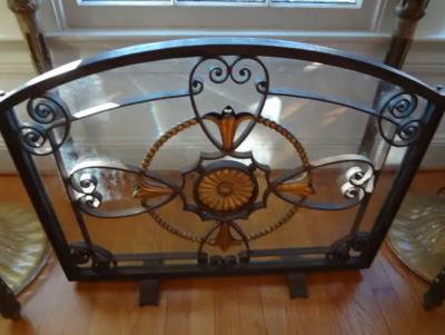 Adalbert Szabo French Art Deco Wrought Iron Fireplace Screen Signed Szabo