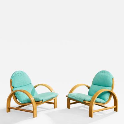 Adalberto Dal Lago Lounge Chairs with Wood and Fabric Italy 1970s