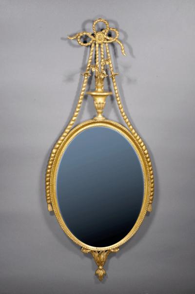 Adam Period Oval Carved Giltwood Mirror