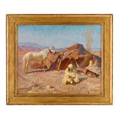 Adam Styka Trois Amis large antique Orientalist oil painting by Adam Styka