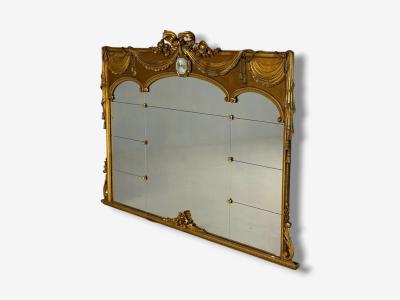 Adam Style Giltwood Drapery Motif Over the Mantle Wall Mirror Italy 1920s