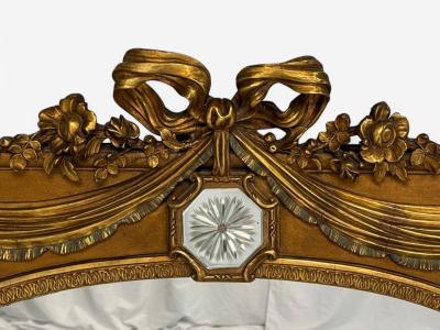 Adam Style Giltwood Drapery Motif Over the Mantle Wall Mirror Italy 1920s