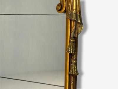Adam Style Giltwood Drapery Motif Over the Mantle Wall Mirror Italy 1920s