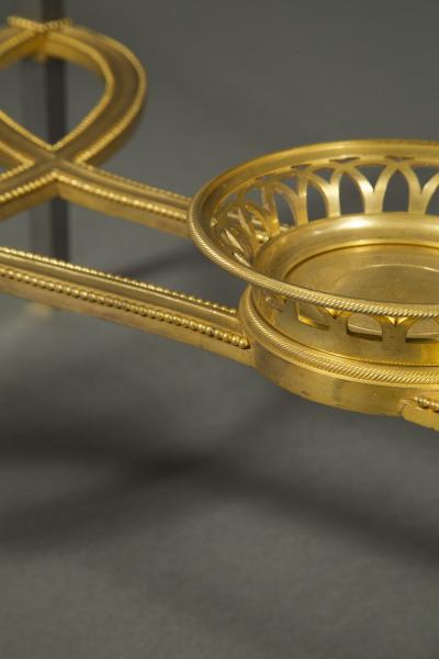 Adam Weisweiler AN EXQUISITE STEEL AND GILT BRONZE CENTER TABLE WITH FOSSIL MARBLE TOP