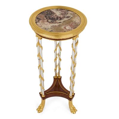 Adam Weisweiler French Ormolu and Steel Gu ridon with Marble Top after Weisweiler
