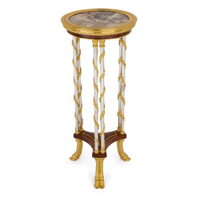 Adam Weisweiler French Ormolu and Steel Gu ridon with Marble Top after Weisweiler