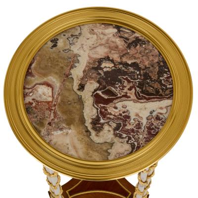 Adam Weisweiler French Ormolu and Steel Gu ridon with Marble Top after Weisweiler