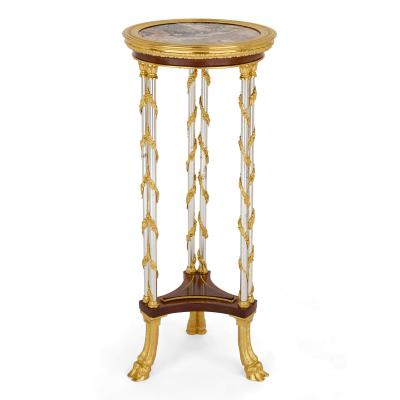 Adam Weisweiler French Ormolu and Steel Gu ridon with Marble Top after Weisweiler
