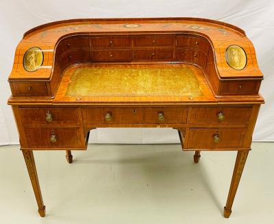 Adams Edwardian Inlaid Carlton House Desk Hand Painted Satinwood A Kaufman