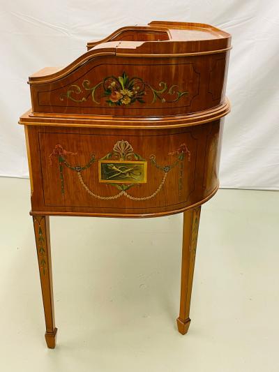 Adams Edwardian Inlaid Carlton House Desk Hand Painted Satinwood A Kaufman
