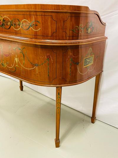 Adams Edwardian Inlaid Carlton House Desk Hand Painted Satinwood A Kaufman