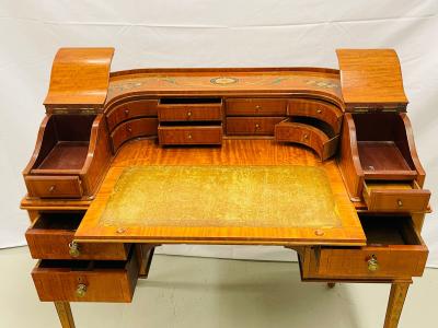 Adams Edwardian Inlaid Carlton House Desk Hand Painted Satinwood A Kaufman