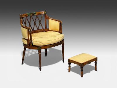 Adams Style Chair and Ottoman Painted Wood Fabric USA 1930s