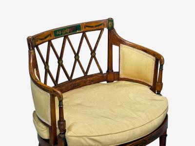 Adams Style Chair and Ottoman Painted Wood Fabric USA 1930s